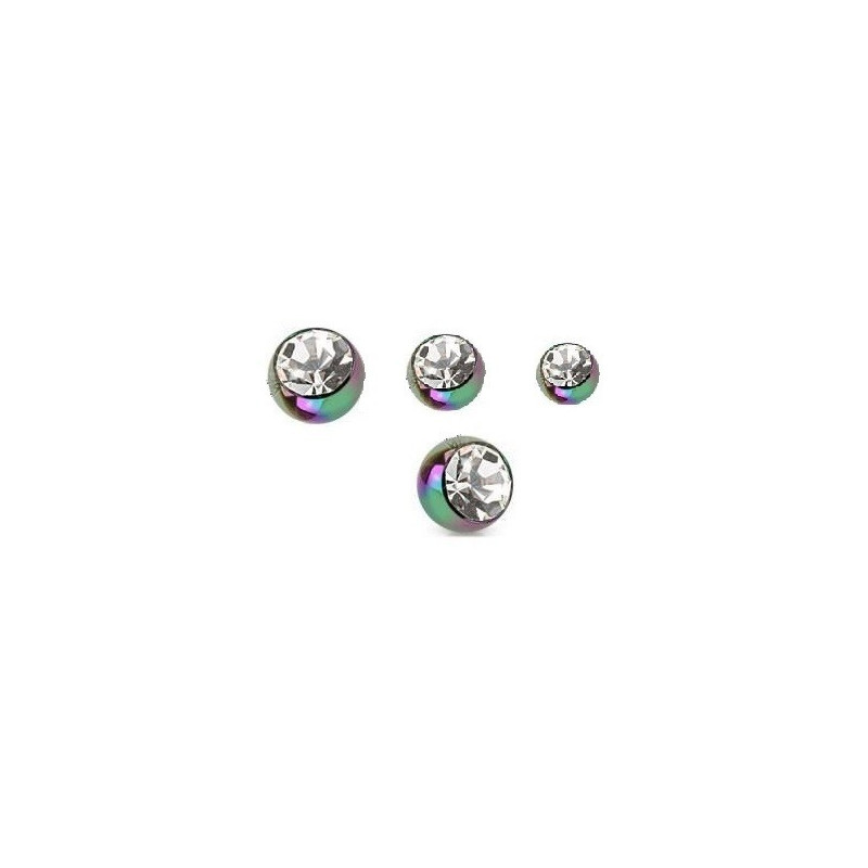 Bille de piercing cristal blanc en titane anodisé couleur essence 1.2 mm adaptable arcade, labret, oreille, hélix, tragus