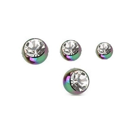 Bille de piercing cristal blanc en titane anodisé couleur essence 1.2 mm adaptable arcade, labret, oreille, hélix, tragus