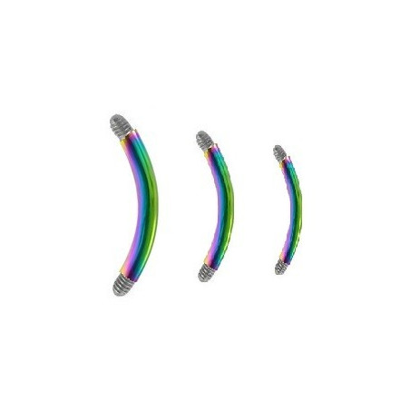 Micro Barre de piercing forme banane en titane anodisé essence 1.2 mm de diamètre de couleur arc en ciel