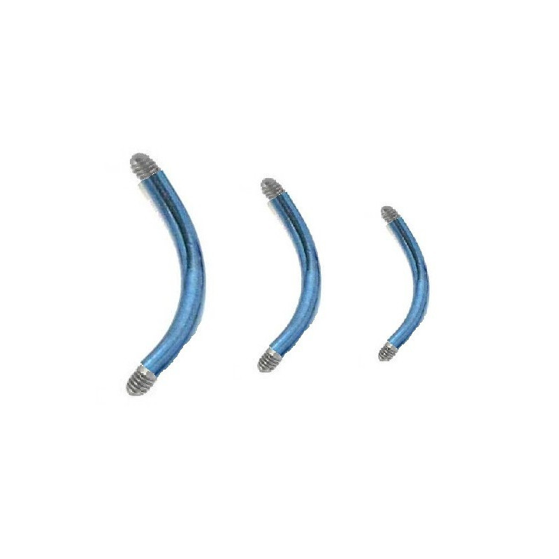 Micro Barre de piercing forme banane en titane anodisé bleu 1.2 mm de diamètre de couleur bleu