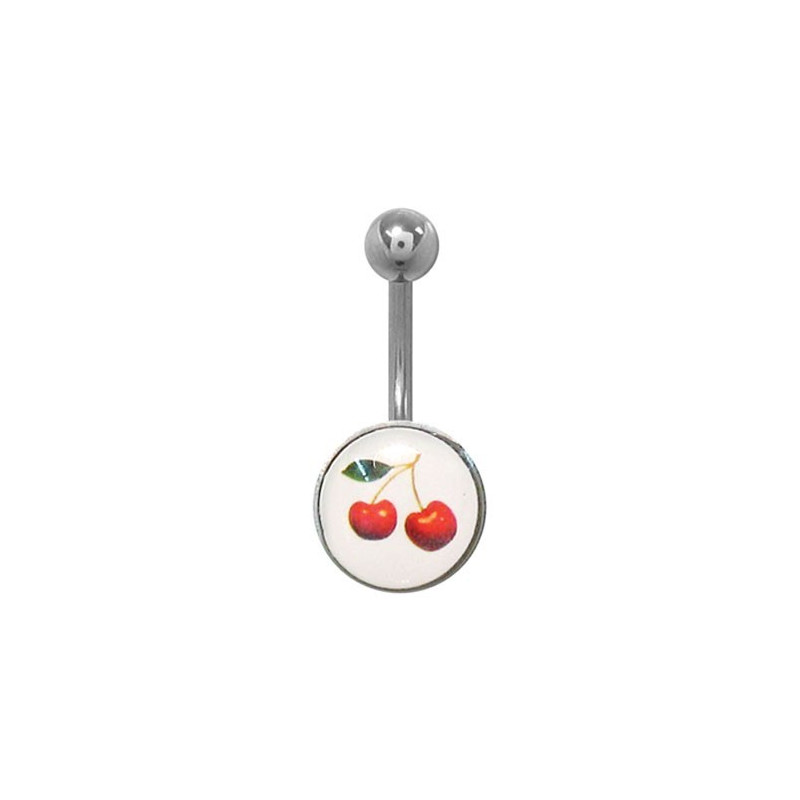 Piercing nombril en acier chirurgical 316L logo cerise