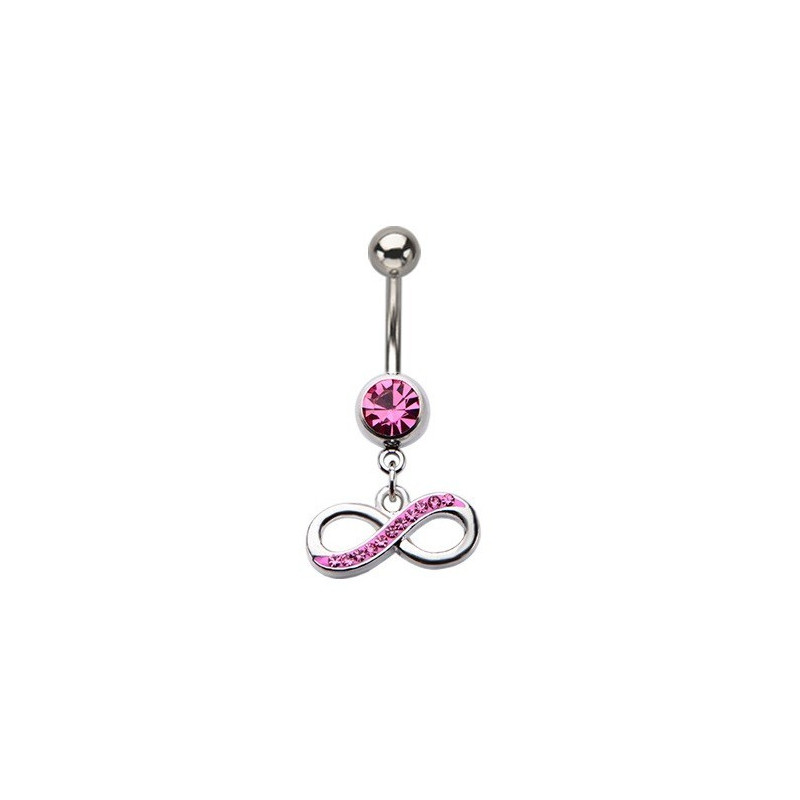 Piercing nombril acier chirurgical pendentif 8 infini cristal Rose