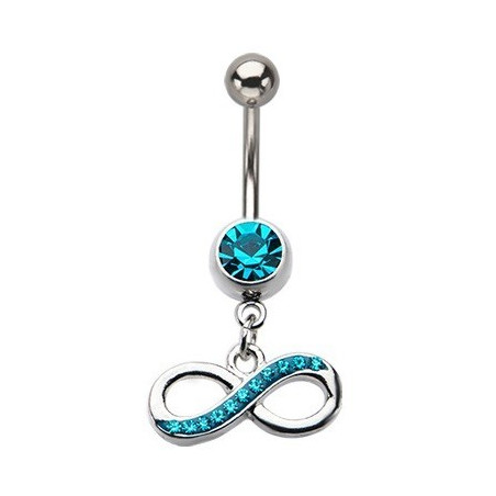 Piercing nombril acier chirurgical pendentif 8 infini cristal Bleu tirquoise