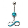 Piercing nombril acier chirurgical pendentif 8 infini cristal Bleu tirquoise