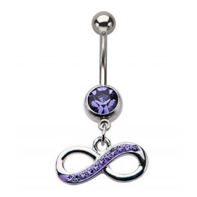 Piercing nombril acier chirurgical pendentif 8 infini cristal violet