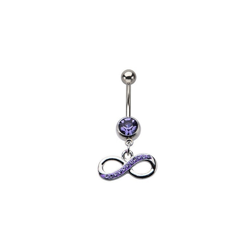 Piercing nombril acier chirurgical pendentif 8 infini cristal violet