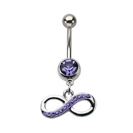 Piercing nombril acier chirurgical pendentif 8 infini cristal violet