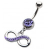 Piercing nombril acier chirurgical pendentif 8 infini cristal violet pas cher