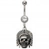 Piercing nombril acier chirurgical pendentif tête de mort Skull chef indien indien