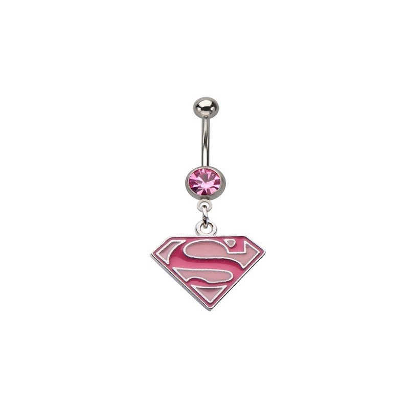 Piercing nombril acier chirurgical pendentif logo marque Superman couleur rose