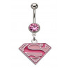 Piercing nombril acier chirurgical pendentif logo marque Superman couleur rose