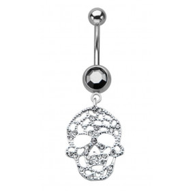 Piercing nombril pendentif tête de mort skull articulé