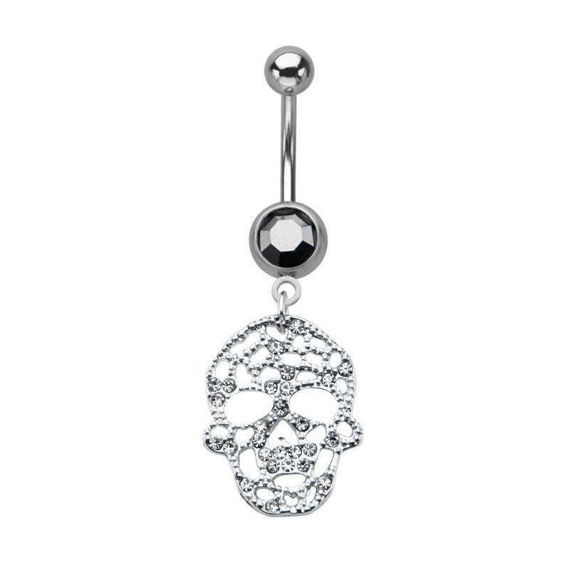 Piercing nombril pendentif tête de mort skull articulé