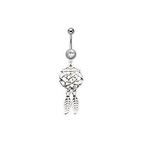 Piercing nombril acier chirurgical attrape rêve pendentif plume nombril