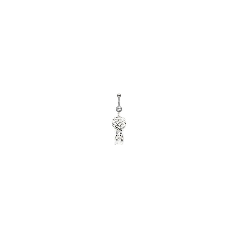 Piercing nombril acier chirurgical attrape rêve pendentif plume nombril