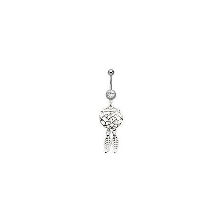 Piercing nombril acier chirurgical attrape rêve pendentif plume nombril