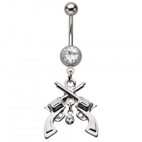 Piercing nombril acier chirurgical pendentif double revolver