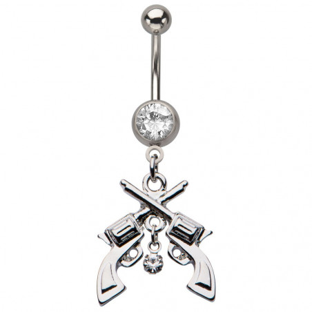 Piercing nombril acier chirurgical pendentif double revolver