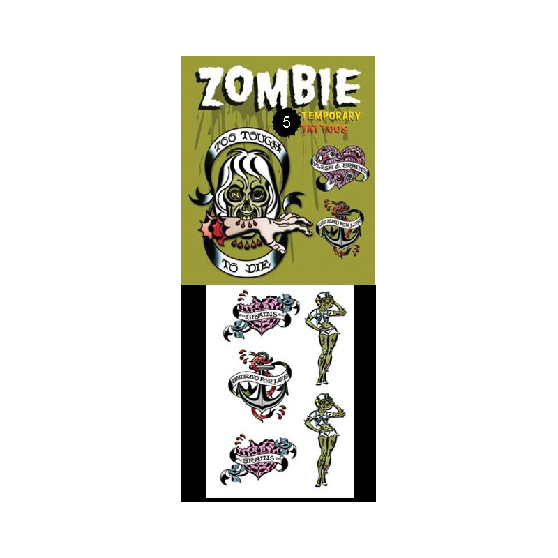 Tattoos temporaires autocollants Zombies Coeurs