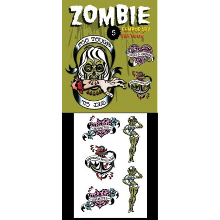 Tattoos temporaires autocollants Zombies Coeurs