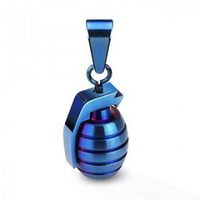 Pendentif pour homme motif grenade couleur Bleu en acier