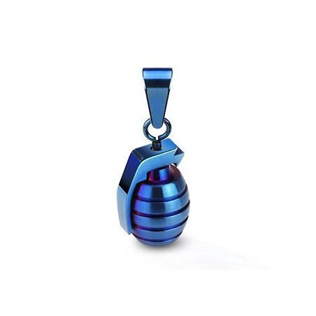Pendentif pour homme motif grenade couleur Bleu en acier