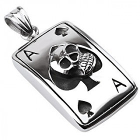 Pendentif Acier As de pique casino tête de Mort