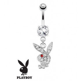 Piercing nombril Playboy en cristal blanc et rouge et acier chirurgical