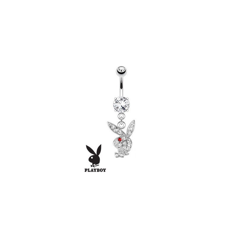 Piercing nombril Playboy en cristal blanc et rouge et acier chirurgical