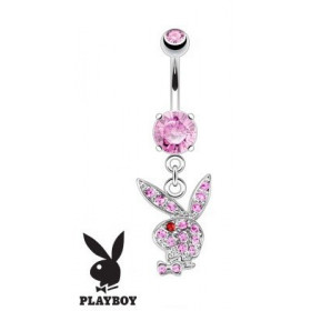 Piercing nombril Playboy pendant avec cristal Rose en acier chirurgical