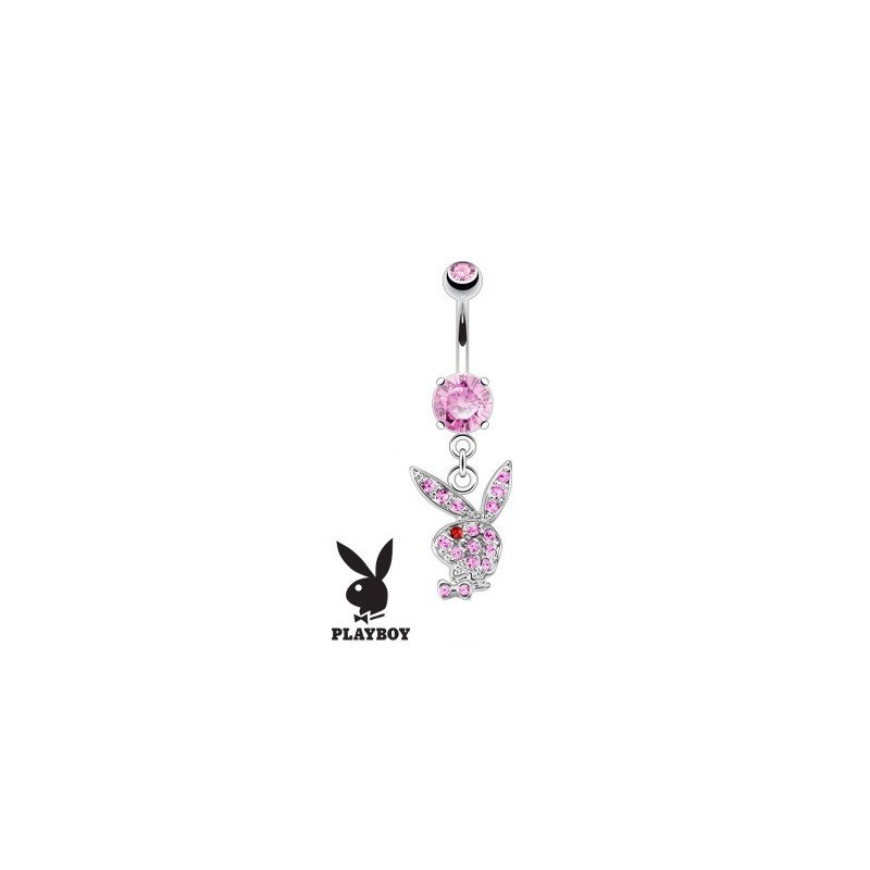 Piercing nombril Playboy pendant avec cristal Rose en acier chirurgical