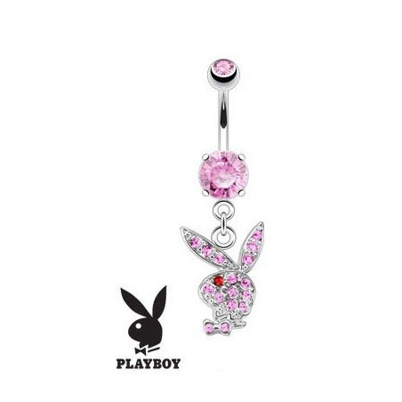 Piercing nombril Playboy pendant avec cristal Rose en acier chirurgical