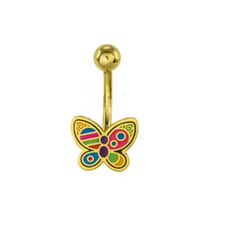 Piercing nombril acier chirurgical motif Papillon fixe couleur Or PVD