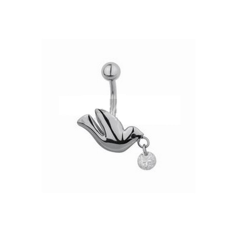 Piercing nombril en acier chirurgical haute qualité motif fixe colombe Acier