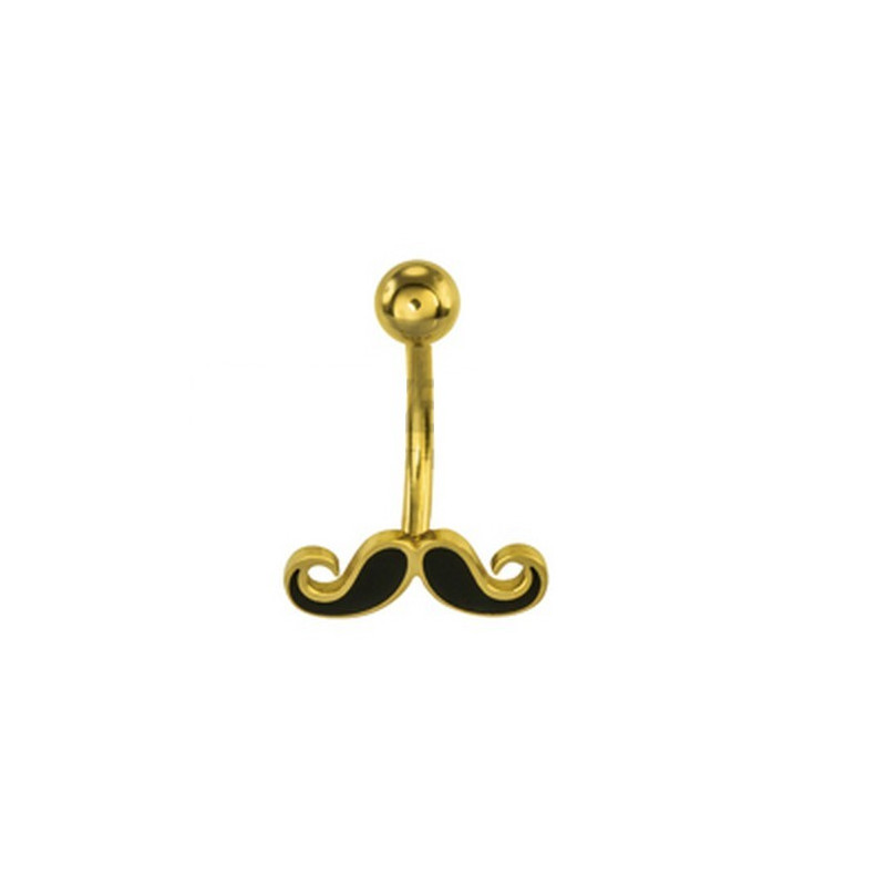 Piercing nombril en acier chirurgical titane couleur or Moustache Doré