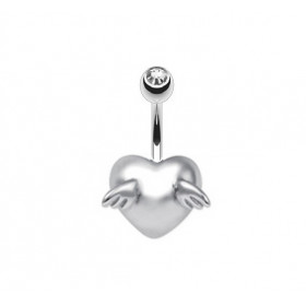 Piercing nombril acier chirurgical de qualité motif fixe coeur aile d'Ange tout acier