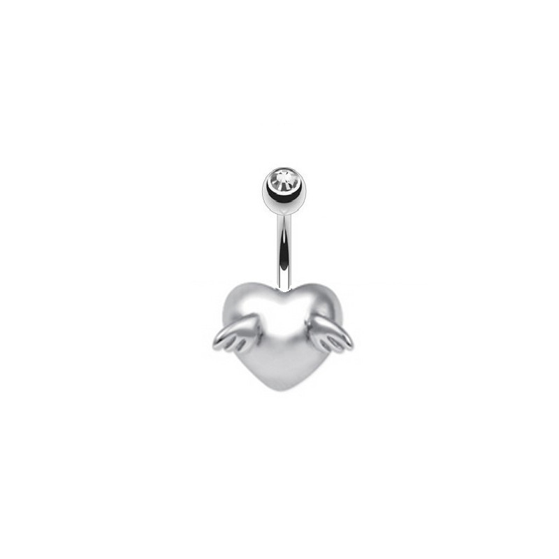 Piercing nombril acier chirurgical de qualité motif fixe coeur aile d'Ange tout acier