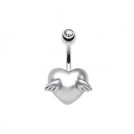 Piercing nombril acier chirurgical de qualité motif fixe coeur aile d'Ange tout acier