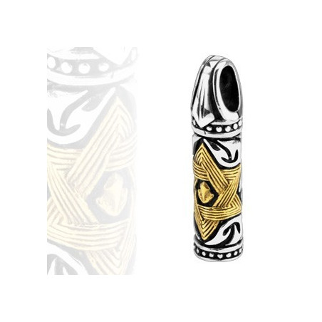 Pendentif  pour homme en acier chirurgical motif totem tiki avec éoile de david dorée 