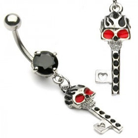 Piercing nombril en acier chirurgical pendentif Clef tête de mort noir