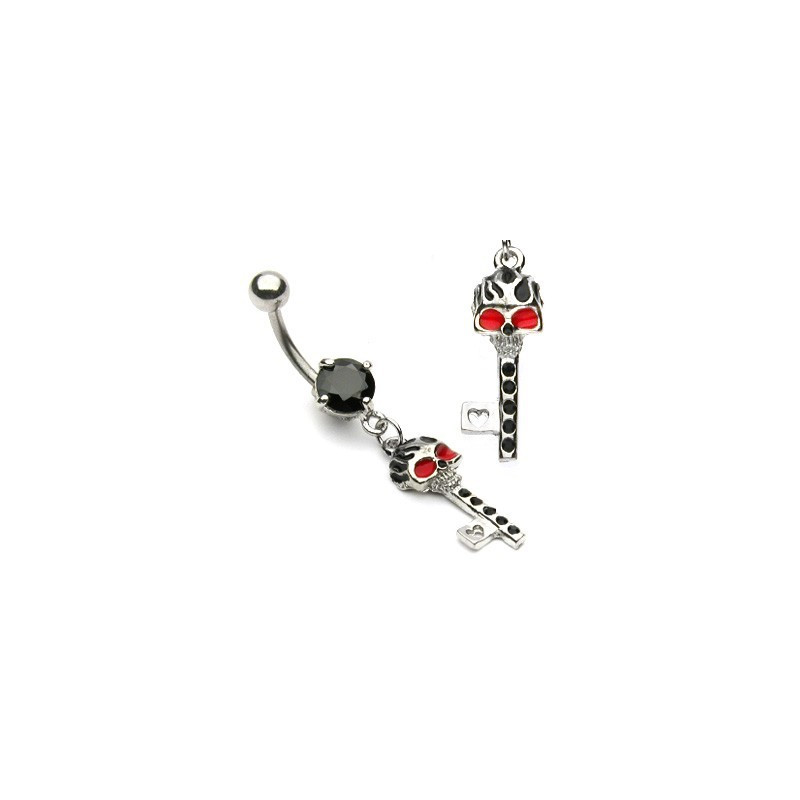 Piercing nombril en acier chirurgical pendentif Clef tête de mort noir