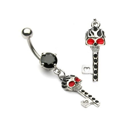 Piercing nombril en acier chirurgical pendentif Clef tête de mort noir