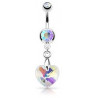 Piercing nombril en acier chirurgical pendentif motif Coeur en cristal couleur blanc irisé pas cher