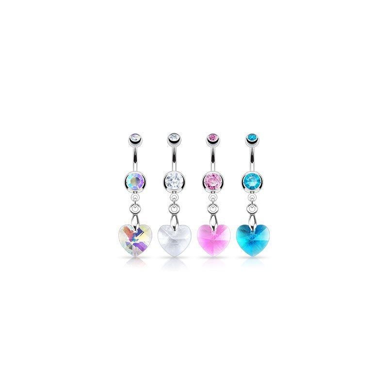 Piercing nombril en acier chirurgical motif Coeur en cristal pas cher