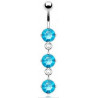 piercing nombril long pendant trois cristaux couleur Bleu en acier chirurgical