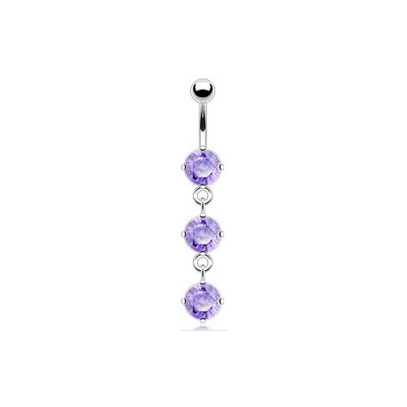 piercing nombril pendant articule en acier chirurgical trois cristaux Violet