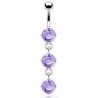 piercing nombril pendant articule en acier chirurgical trois cristaux Violet