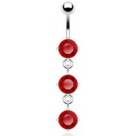 piercing nombril pendant cristal Rouge en acier chirurgical pas cher