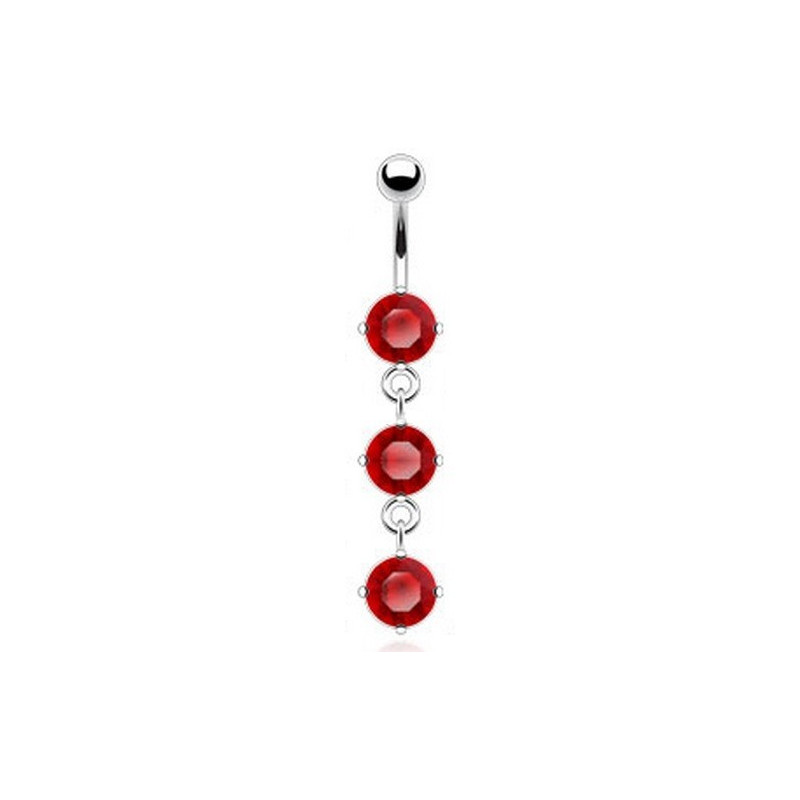 piercing nombril pendant cristal Rouge en acier chirurgical pas cher