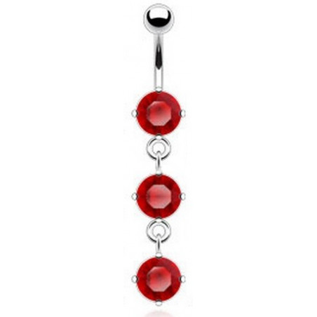 piercing nombril pendant cristal Rouge en acier chirurgical pas cher